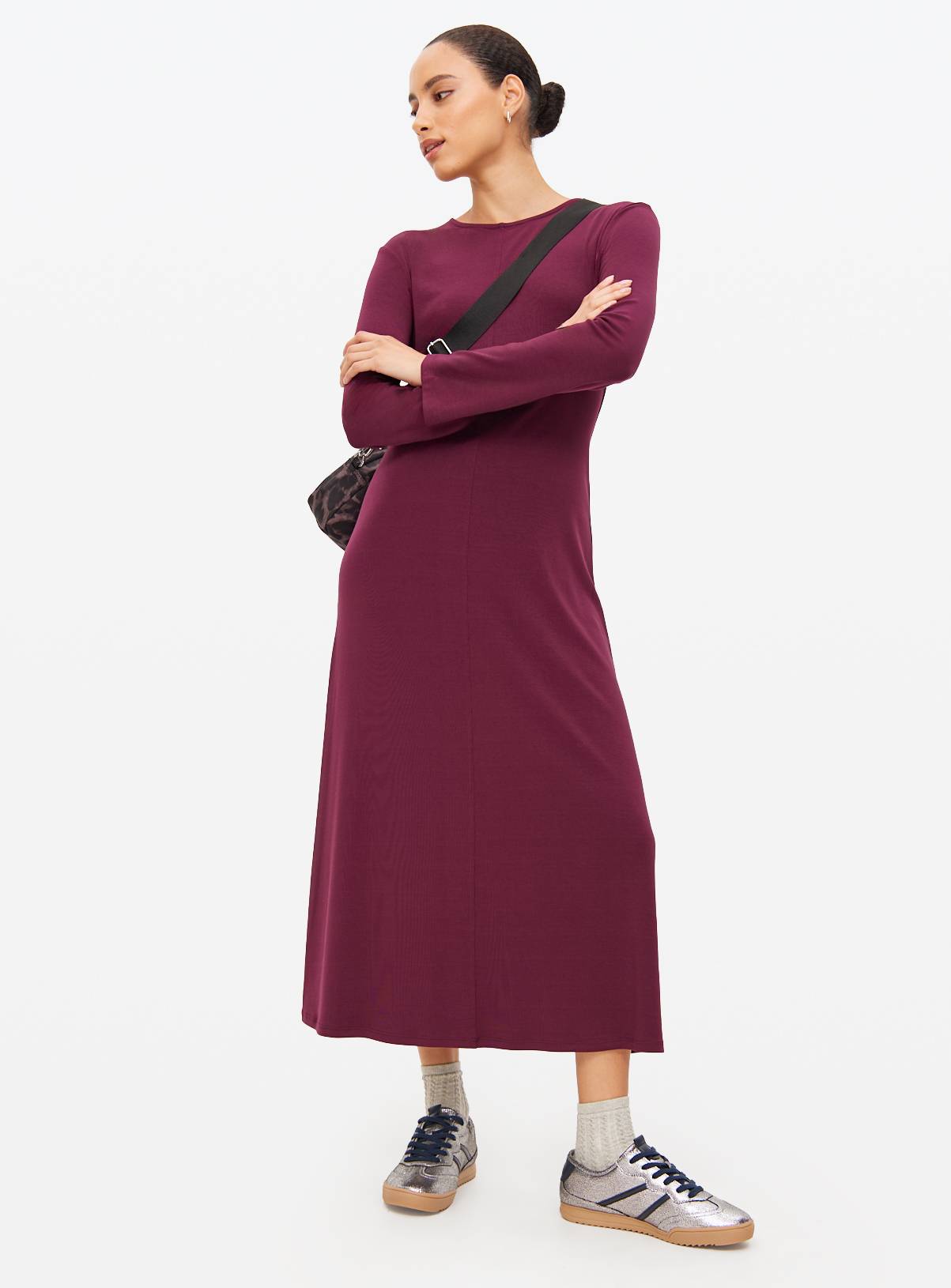 Dark Red Stitch Detail Long Sleeve Midaxi Dress 12 - Image 1